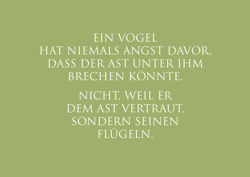 Postkarte "Ein Vogel vertraut seinen Flügeln…" WUNDERWORT